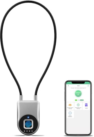 Eseesmart Fingerabdruck Vorhängeschloss, Kabelschloss Fingerabdruck mit APP, 35.6 cm Langes Seilschloss Wetterfest Sicherheit Vorhängeschloss für Gepäck Rucksack Koffer Spind Motorradhelme