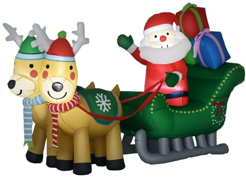 HOMCOM 2,1 m Aufblasbarer Weihnachtsmann auf Schlitten Weihnachtsdeko | Integrierte LED-Lichter, für Garten, Weihnachten, Rasen, Außenbereich