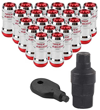 XTevu Car Racing Radmuttern – Set Mit 20 M12 X 1,5 Radmuttern Mit Antriebsmutterschlüssel Und Inbusschlüssel. Premium-Autoradbefestigungen(Rot)