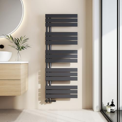 EMKE Badheizkörper Flach 1320x500 mm, Handtuchheizkörper mit Seitenanschluss, Effizienter Handtuchwärmer Handtuchtrockner Heizkörper für Bad, Anthrazit, 695W