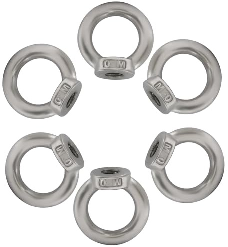 Auvotuis 6 Pcs M10 Metric Ring Shape Lifting Eye Nut, 304 Stainless Steel Threaded Nut Fastener for Heavy Duty Use, M10 (3/8)