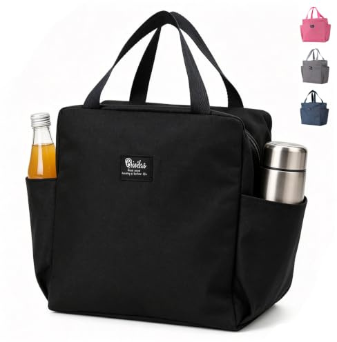 Aiuuee Sac Isotherme Repas, 9L Lunch Bag Imperméable en Feuille d'Aluminium, Glaciere Souple Isotherme, Sac Repas Isotherme Femme Homme, Portable Sacs Isothermes Travail Bureau École Enfant (Noir)