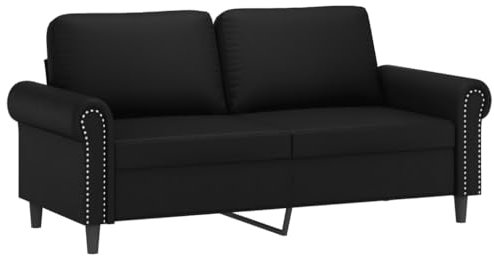 vidaXL Sofa 2-Sitzer, Loungesofa Couch mit Armlehnen Rückenkissen, Wohnzimmersofa Designsofa Metallgestell, Sitzmöbel Zweisitzer, Schwarz Kunstleder