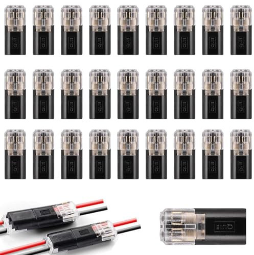 Vexquivera 30pcs Double Wire Push In Connector With Locking Buckle, 2 Pin, Black, Nylon, For Strip Lights