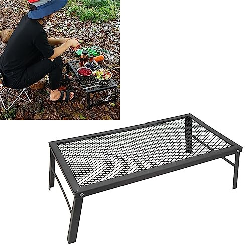 Folding Camping Grill, Portable Heavy Duty Campfire Grill Rack, Iron Waterproof BBQ Stand for Outdoor Barbecue Camping Cooking Gear