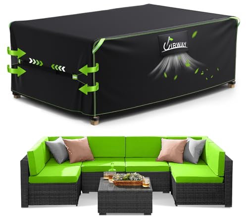 UIRWAY Copertura impermeabile per mobili da giardino con presa d'aria, 250x210x90cm, copertura per mobili da giardino, resistente 420D, con strisce riflettenti