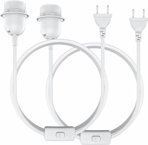 2xE27 Lampenfassung mit Kabel, Lampenfassung mit Schalter mit EU Stecker, E27 Fassung mit Kabel für Lampenaufhängung Pendelleuchte Hängeleuchte Weiß
