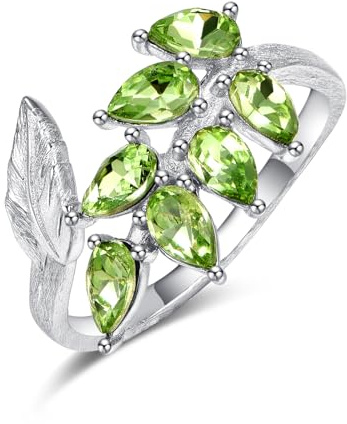 KINGWHYTE Blattring 925 Sterling Silber Peridot Daumen Ringe für Frauen Grün Einstellbare Finger Ring Offener Peridot Schmuck Geburtsstein Geschenke