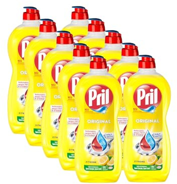 PRIL Original Zitrone (10x 675 ml), Handgeschirrspülmittel mit höchster Fettlösekraft, für sauberes Geschirr auch in kaltem Wasser, frischer Zitronenduft