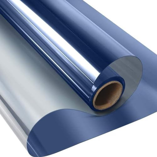 Spiegelfolie Fenster Sichtschutz, Festerfolie Sonnenschutz 99% UV-Schutz Sonnenschutzfolie, Verspiegelte Wärmeschutzfolie, Wärmeisolierung Reflektierende Dachfenster Folie , Blau ( Color : Blue , Size