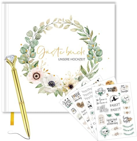KAHOUI Gästebuch Hochzeit mit Ausfüllen und Fotos Einkleben, 21 x 21cm，60 Doppelseiten Gästebücher für Hochzeit mit Sticker, Hochwertiges Hochzeitsgästebuch für Ewige Erinnerungen