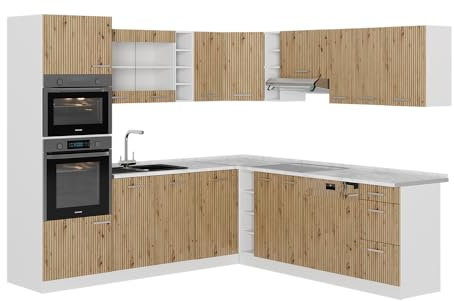 Vicco Eckküche R-Line, Artisan-Eiche/Weiß, 247 x 237 cm
