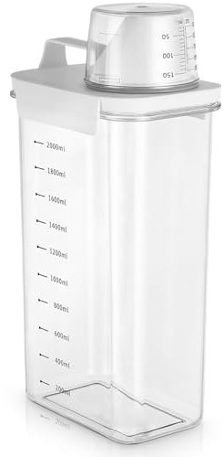 Dispensador de detergente hermético con vaso medidor, caja de almacenamiento hermética de detergente en polvo, caja de almacenamiento para detergente, caja de Almacenamiento con Vaso Medidor 2300 ml