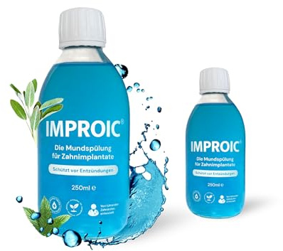 IMPROIC munspolning för tandimplantat (2-pack) | Med hyaluronsyra, fluor och funktionella naturämnen | Skyddar tänder och tänder implantater och bevisade mot inflammation