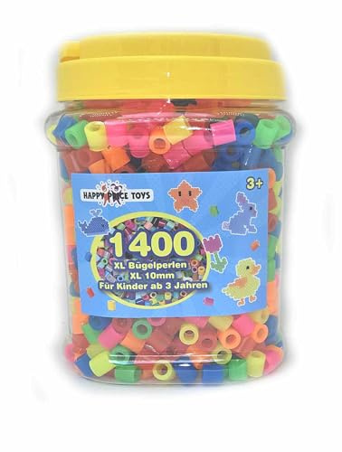 Dose mit 1400 Maxi XL 10mm Bügelperlen Neon Farben Große 10mm Perlen für Kinder ab 3 Jahren