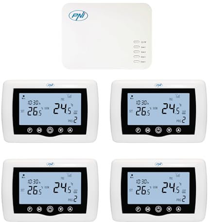 Smart thermostat PNI CT440 wireless, with WiFi, control 4 zones via the Internet, for heating plants, pumps, solenoid valves, TuyaSmart APP, White