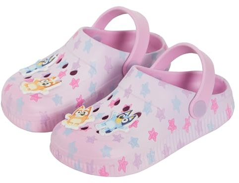 Bluey Zuecos Azules Rosados ​​para niños con dijes Sandalias para niñas Sandalias para Interior y Exterior con Tiras en el Tobillo Zapatos de Playa
