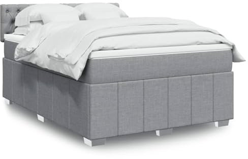 ShGaxin Box Spring säng med madrass ljusgrå tyg 140x200 cm, sängbotten, sängstruktur, sängram, sängram, sängram, sängram, sovsäng, sängram - 3287098