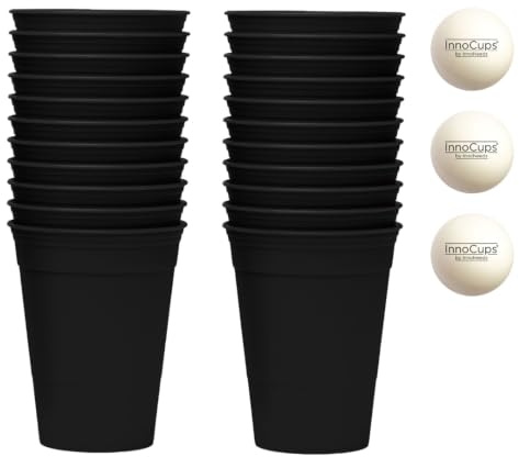InnoNeeds, Hartplastik Becher Set (Black Edition) | 22 Hartplastikbecher, wiederverwendbar und spülmaschinenfest, 16oz / 473ml, Mehrwegbecher