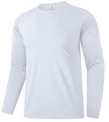 Men's UPF 30+ Sun Protection Shirts Performance Long Sleeve T-Shirt Moisture Wicking Shirt for Running Workout White-02 M