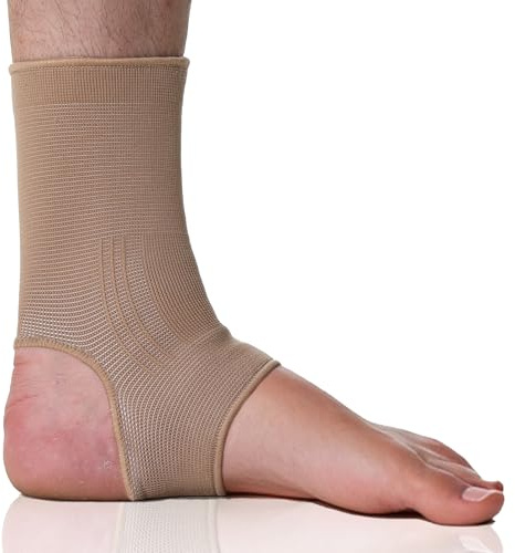 NEOtech Care Tobillera ancha de sujeción - Tejido ligero, elástico y transpirable - Compresión media (Beige, Talla L, 1 Unidad)