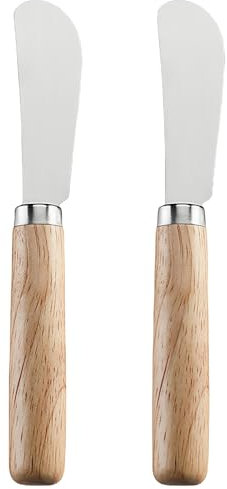 LacusMare Butter Knife Set of 2 – 6 Oak Wood Handle Stainless Steel Butter Knives for Spreading Butter, Jam, Cream Cheese, Soft Cheese – Rustic Wooden Kitchen Spreader
