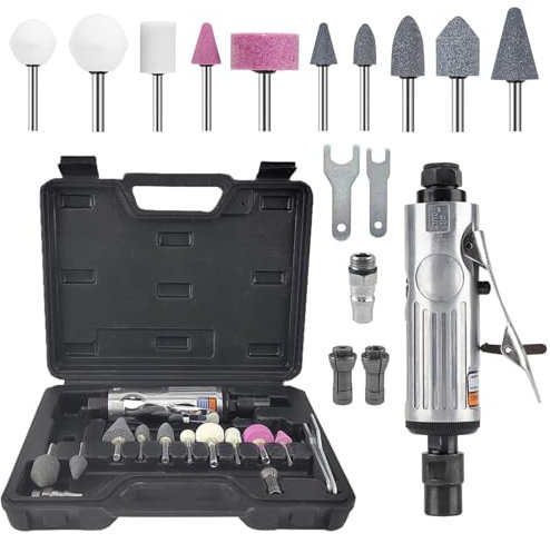 Druckluftschleifer-Set - Schleifen und Polieren - Geeignet für Automobile, Möbel und Metallverarbeitung. Luftschleifer verfügt über integrierte Schleifköpfe für mehrere Spezifikationen (Schwarz)