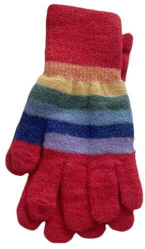 JINZIJINYU Warme Winter Strickhandschuhe Regenbogen Streifen Touchscreen Handschuhe Winter Bunte Zwei Finger Fahrradhandschuhe Für Paare Rot