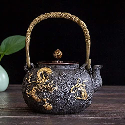 Tetera de Hierro Fundido con patrón Chino 'Yunzhonglong', Tetera de Hierro Dorado, Tetera Pura Hecha a Mano, excelente
