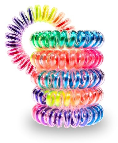 Specora-Classic Spiral Haargummi Regenbogen Bunt – 4 cm – 5er Pack – TPU – Telefonkabel Zopfgummi – Ohne Ziepen & Verheddern – Keine Knicke – Haarschonend