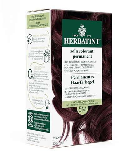 Herbatint Permanentes Haarfärbegel 5M Helles Mahagoni–Kastanienbraun – 170 ml I Ohne Ammoniak, optimale Grauhaarabdeckung I Auf empfindlicher Haut getestet, mit 8 Pflanzenextrakten