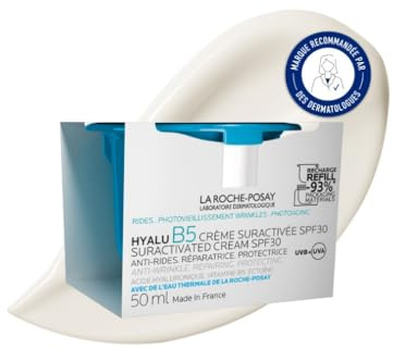 La Roche-Posay, Hyalu B5, Crème Suractivée SPF30, Crème Visage Raffermissante, Lissante, Repulpante, Anti-UV, Enrichie en Acide Hyaluronique et Vitamine B5, Tous Types de Peaux, Recharge 50 ml