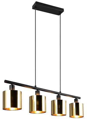 Reality Leuchten Pendelleuchte Jason R36304079, Metall Schwarz matt, Schirme Kunststoff goldfarbig, exkl. 4x E14