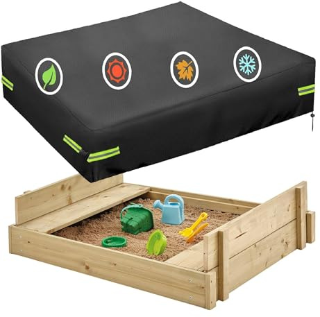 OUTTDID Square Sandbox Cover, 420D Garden Waterproof Sand Pit Cover Dustproof Protection Sandpit Pool Cover Black Sand Box Canopy with Drawstring Avoid the Sand and Toys Contamination - 205CM