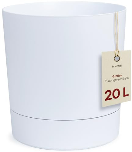 KONZEPT Blumentopf mit Untersetzer 32,5 cm - großer Übertopf aus Kunststoff für Zimmerpflanzen, modern und wetterfest, für Innen und Außen, Weiß