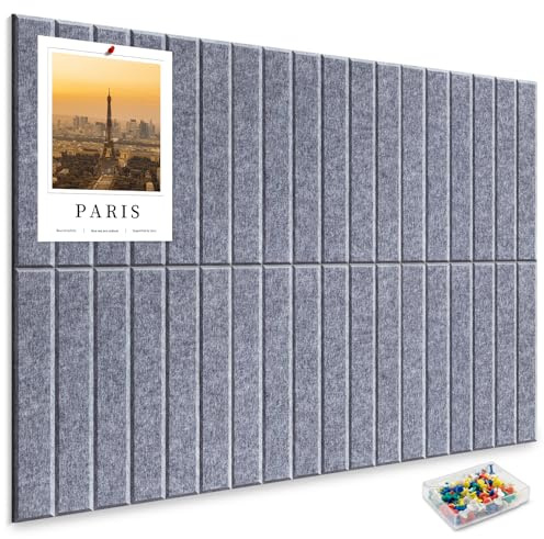 Großes Kork-Bulletin Board für Wand 90x60cm, 6 Pack Filz-Wandfliesen mit 30 Pushpins, 25 sichere abnehmbare Klebetabs, dekorative Pinnwand Tack Board für Büro Haus Schule