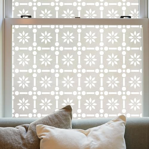 Window Film Privacy Window Film Privacy Film for Glass Windows, No Glue Anti UV Self Adhesive Sun Block Decorative Stickers for Glass Privacy, Static Cling for Bathroom and Door ，Lattice44X200CM