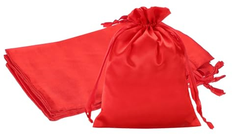 PATIKIL 6 x 8 Zoll Satin Beutel Mit Zugband 3 Stk Seiden Zugband Geschenkbeutel Hochzeit Gastgeschenk Beutel Für Schmuck Süßigkeiten Weihnachten Party Abschluss Geburtstag Ostern Rot