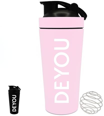 DEYOU Stainless Steel Shaker 750 ml - Protein Shaker with Strainer & Stainless Steel Ball - Leak-Proof, BPA-Free, Dishwasher Safe - Fitness Shaker for Protein Powder, Protein Shake & Sports Drinks