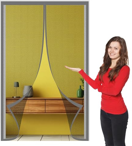 Magnet Fliegengitter Balkontür 85 x 227 cm Magnetisches Moskitonetz Klebemontage Ohne Bohren für Balkon Wohnzimmer Schlafzimmer Türen Terrassentür, Grau