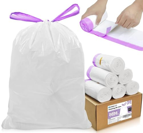 Drawstring Bin Bags 18 Litre Small Pedal Bin Liners, 240 Count Tie Handles Trash Bags, Easy Tear-Off, Tear-Resistant Garbage Bags for Kitchen, Bathroom — Fits 18L, 19L, 20L Bins