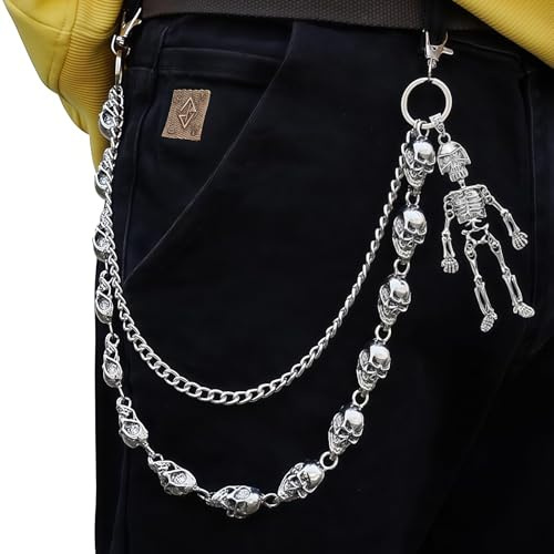 AstraGlam Chaîne de Pantalon Porte-monnaie – Décoration Halloween Chaîne pour Homme avec Motif Crâne, Chaîne Pantalon Punk Y2K, Chaîne Ceinture Crâne Lourd, Accessoires Gothiques Vêtements Gothiques