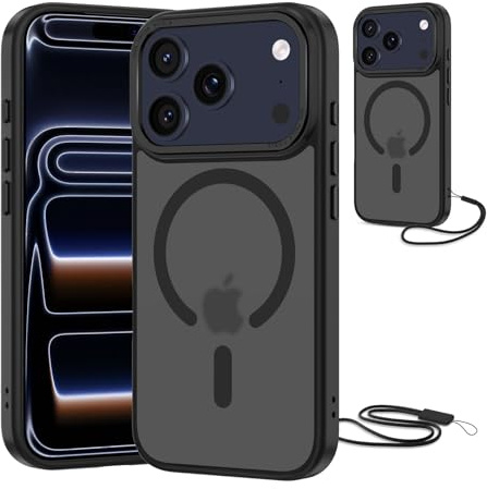 NEW'C Coque pour iPhone 17 Pro, Magnétique Compatible avec MagSafe - Noir | Coque + Cordon détachable, 6,3 pouces, Magnétique, Antichoc militaire, Aimants N56, Fin