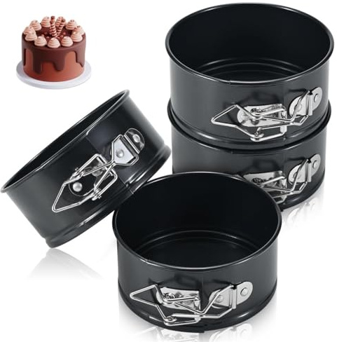 Lot de 4 moules à charnière de 10 cm - Anti-adhésifs - Moule à gâteau rond étanche - Fond amovible - Pour mini gâteaux, pizzas et quiches, cheesecakes