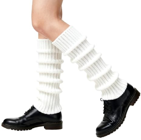 Pinmxaex Beinstulpen Damen - Niedliche Gestrickte Leg Warmers Langer Stulpen für Frauen Mädchen Winter, Yoga, Ballett und Y2K Kawaii Harajuku Style,Weiß