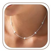 HARJJME Collier Femme Argent Or Collier Trefle a 4 Feuille 14K Plaqué or Collier ras de cou Femme avec Zircone Cubique Perle Coeur Choker Collier Bijoux Cadeaux pour Ado Fille