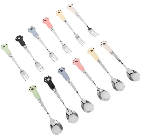 VILLFUL 12pcs Pet Feeding Tools Stainless Steel Spoon Fork Mixing Cat Dog Food Wet Treats Scooping Utensils for Cat and Dog Feeding Kit