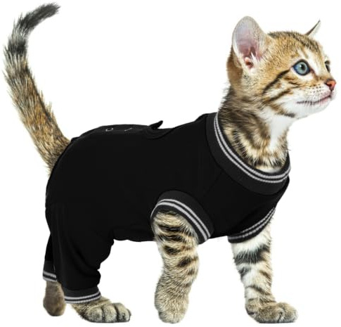 Katt body efter oper, kattbody efter kastration hande, kattdräkt efter armbågsbandage katt, bakben, knäbandage bakben (svart, S)