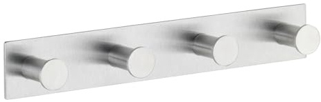 WENKO Hakenleiste Celano Quadro Edelstahl - mit 4 Haken, selbstklebend, Edelstahl rostfrei, 25.5 x 4 x 3.3 cm, Matt