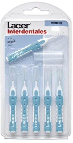 LACER - Cepillo Interdental Recto Cónico Pack 6 Unidades, Mango Bimaterial y Antideslizante, Cuello Flexible, Filamentos Tynex, Previene y Elimina la Placa Bacteriana